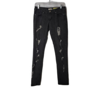 Indigo Reign Black Denim Skinny Stretch Straight Leg Jeans Juniors Size 7